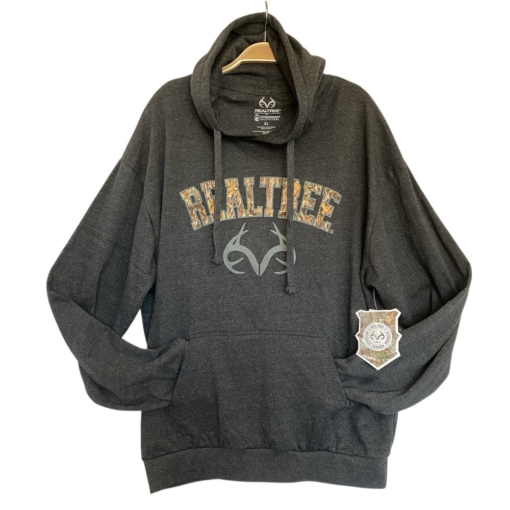 RealTree Staghorn Hoodie Men XL Asphalt Camo Logo Graphic Hunting Outdoor NWT